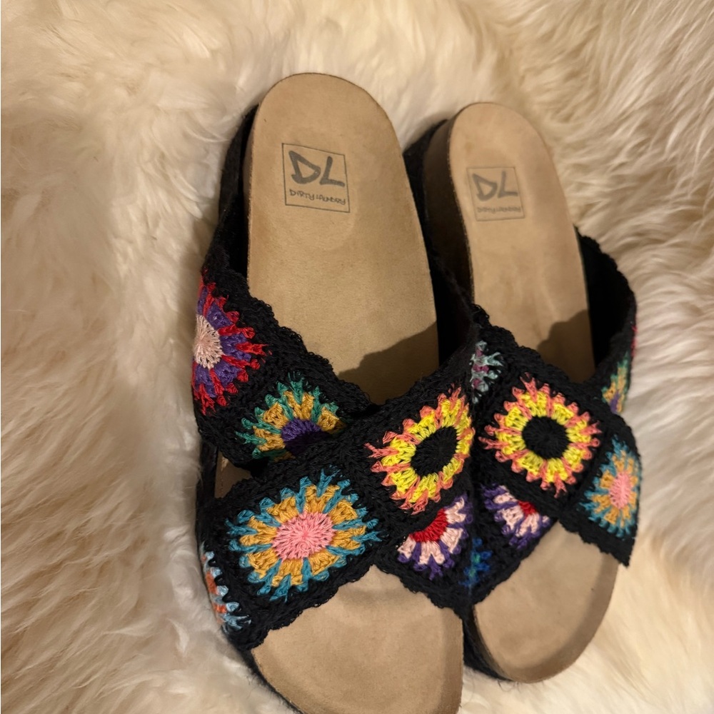 Dirty Laundry Multicolor Granny Square Crochet Espadrille Slides - Picture 4 of 8